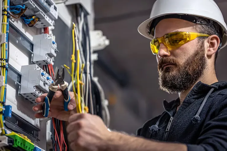 male electrician works switchboard with electrical connecting cable 169016 15204 11zon